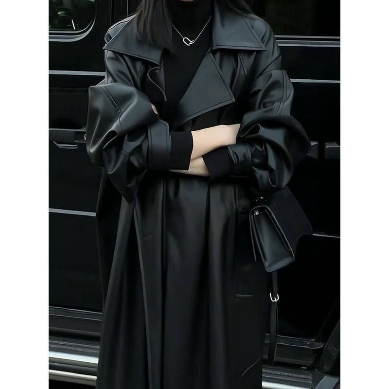 длинный кожаный плащ,mango черное длинное пальто oversize,пальто модное,плащ женский черный,пальто средней длины