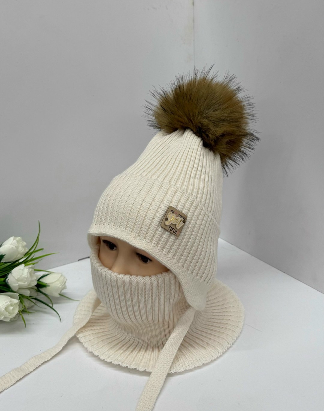 манишка зимняя детская,комплект детский шапка,комплект шапка снуд,шапка для девочек,комплект детский шапка и снуд