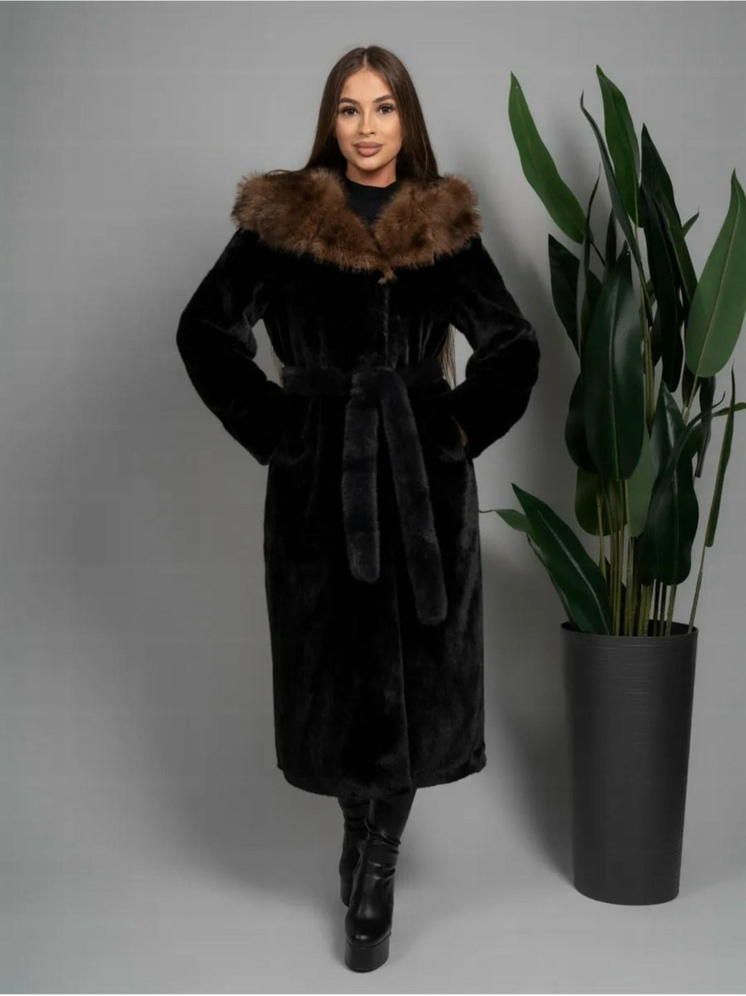 шуба под норку,шуба женская,норковая шуба с капюшоном,черная норковая шуба,шуба норковая