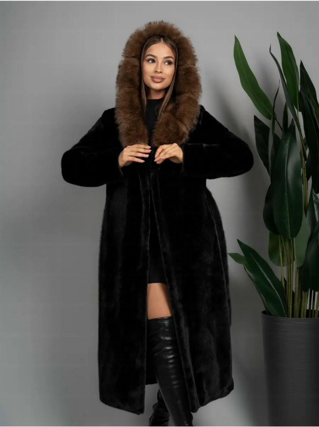 шуба под норку,шуба женская,норковая шуба с капюшоном,черная норковая шуба,шуба норковая