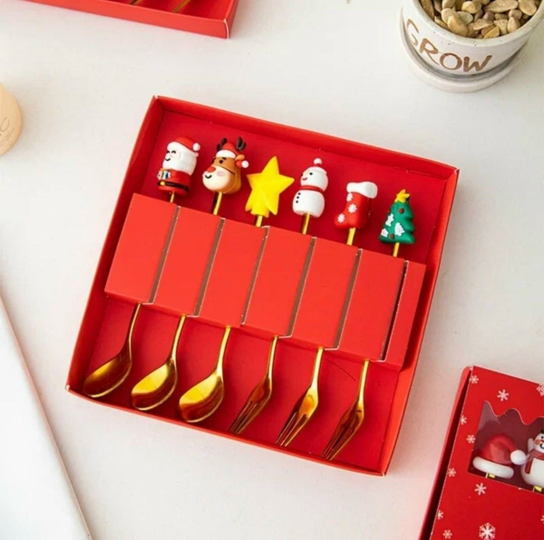 набор ложек и вилок,новогодний набор столовых приборов,набор новогодних ложек и вилок,новогодний подарочный набор ложек,набор столовыx приборов