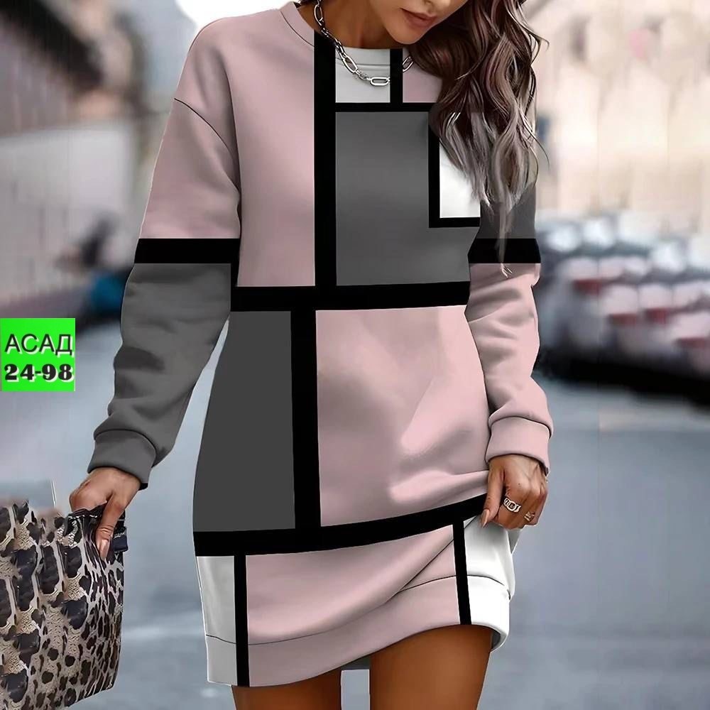 платье женское модное,платье с геометрическим принтом,женское платье с принтом,туника женская модная,платье толстовка с принтом