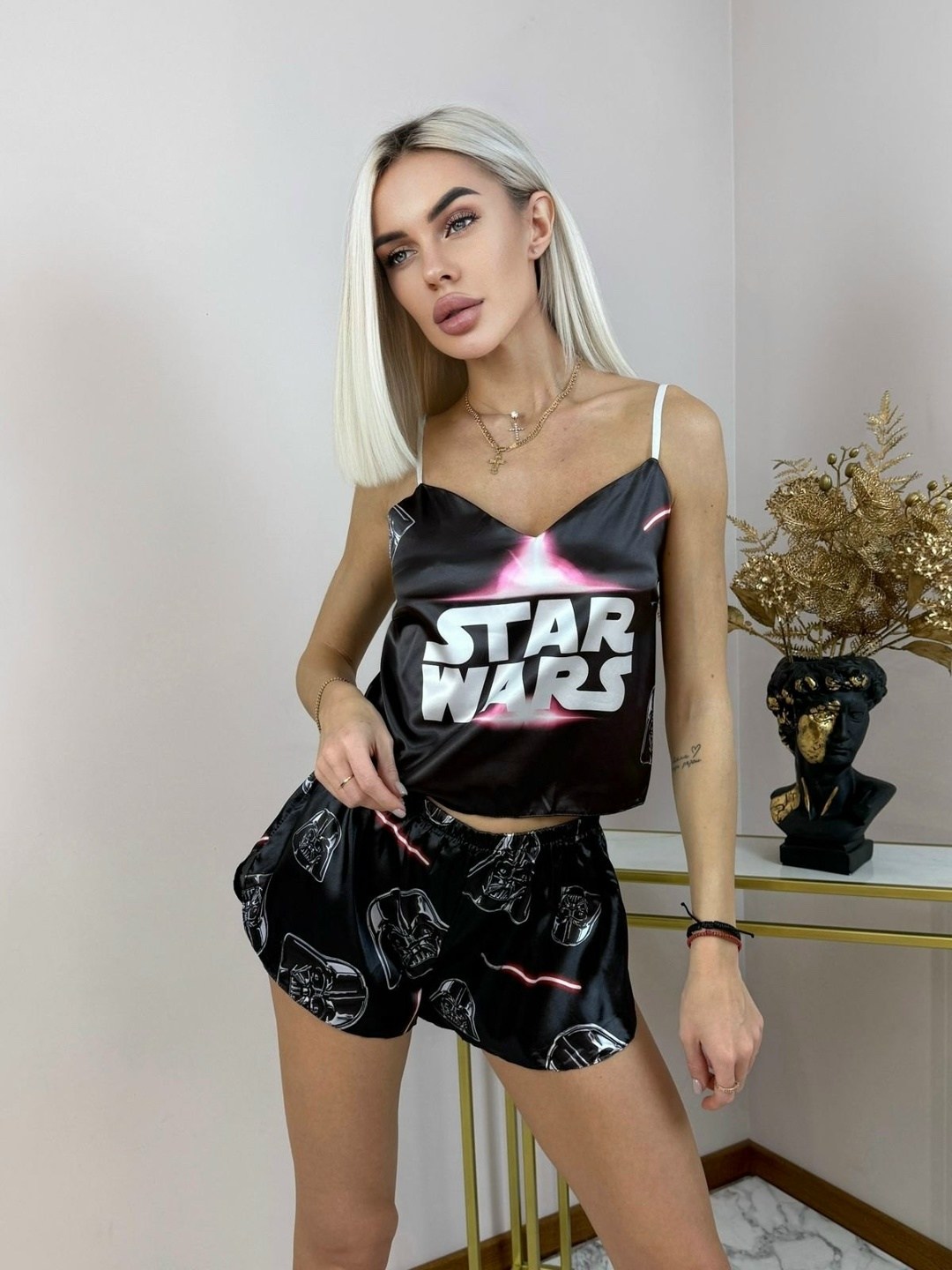 пижама шелковая star wars,комплект пижама,шелковая пижама,пижама с принтом,пижамы женски