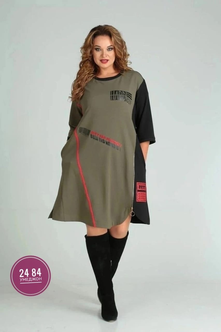 платье sandyna 13628 хаки,платье женская,спортивное женское платье,платье туника,платье комбинированное