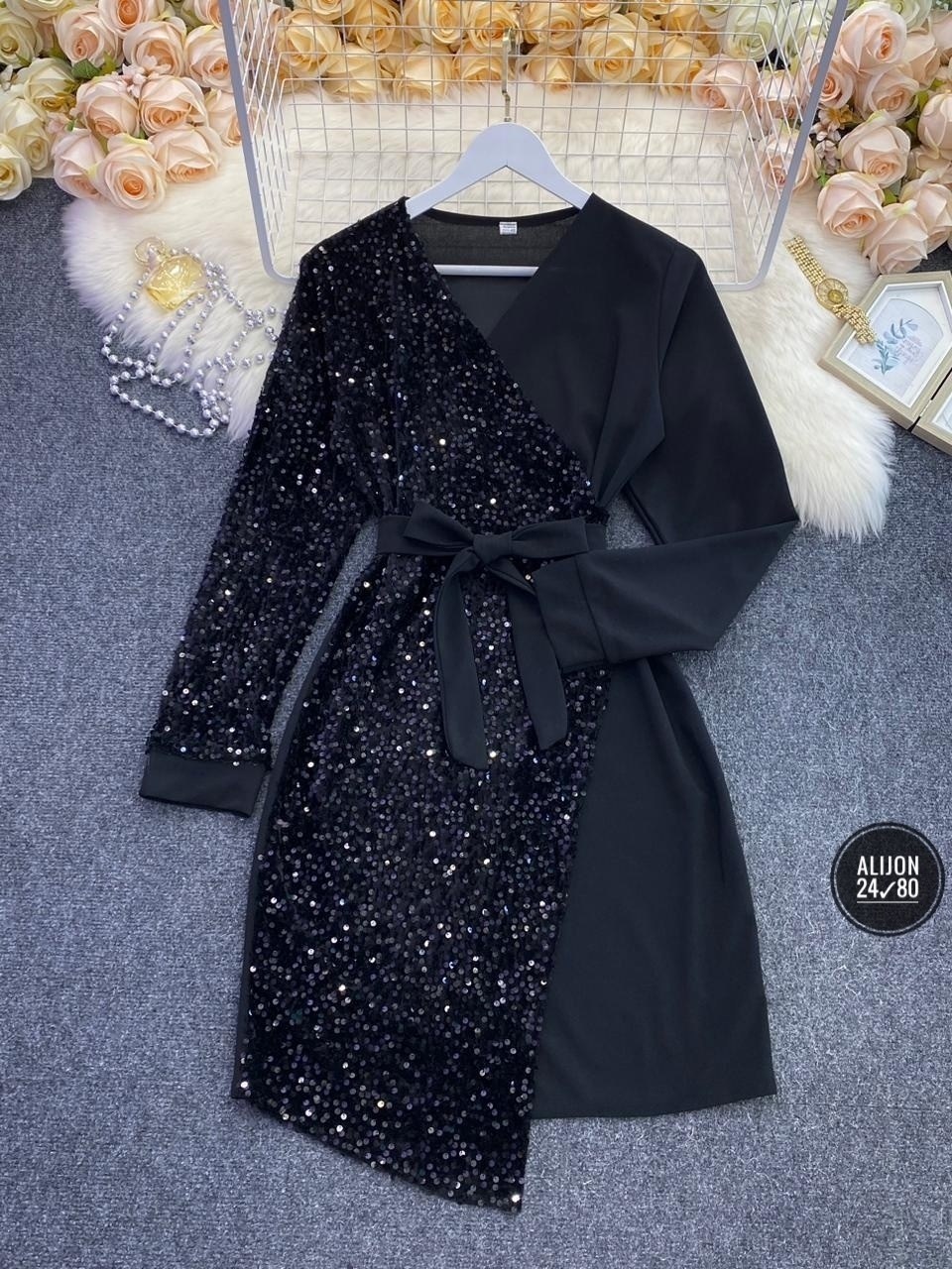 платье женская,платье с запахом черное,платье женское праздничное,нарядное платье,платье