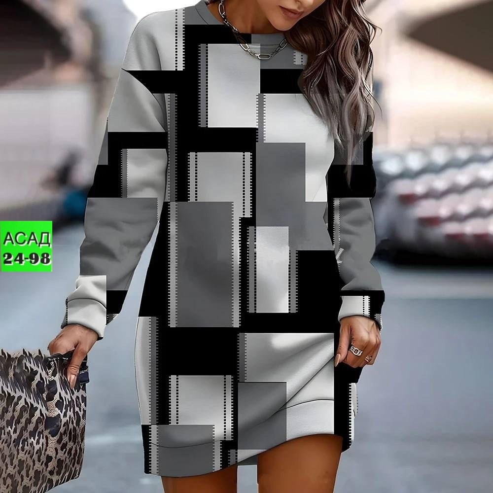 платье женское модное,платье с геометрическим принтом,женское платье с принтом,туника женская модная,платье толстовка с принтом