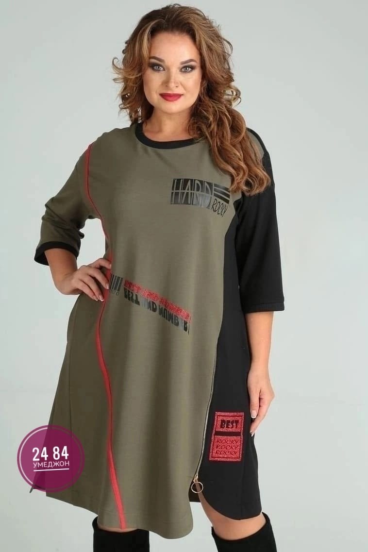 платье sandyna 13628 хаки,платье женская,спортивное женское платье,платье туника,платье комбинированное
