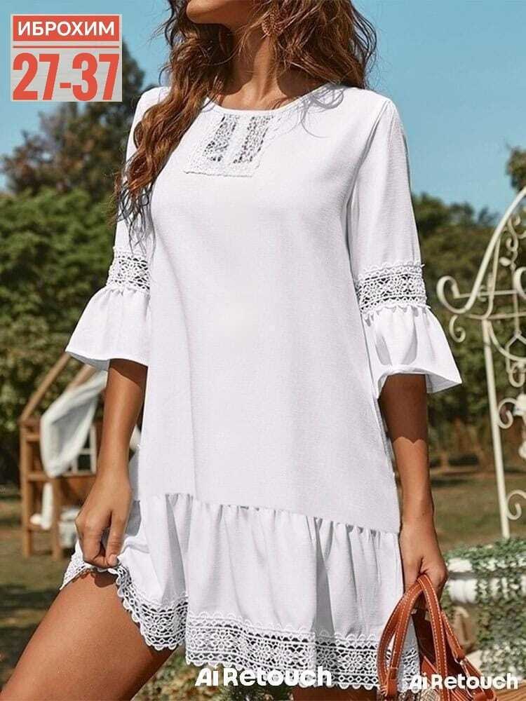 летнее платье с кружевом,платье летнее белое,платье летнее женское,кружевное платье,платье с кружевами свободное