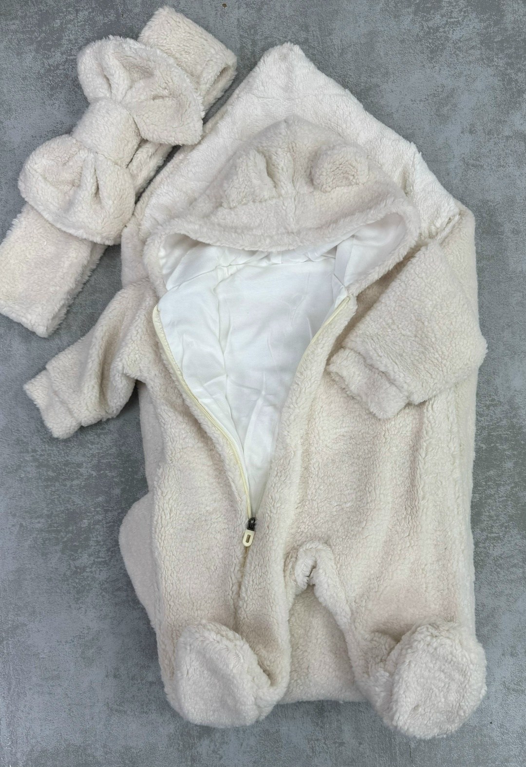 комбинезон papitto утепленный с капюшоном,комбинезон плюшевый,комбинезон с ушками для новорожденного,плюшевый комбинезон для новорожденного,теплый комбинезон для новорожденных
