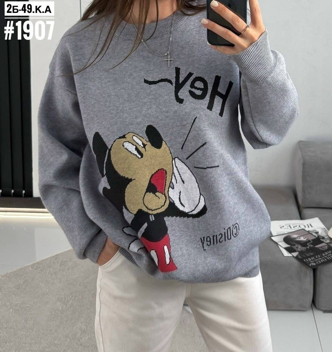 свитшот женская,свитер с микки маусом,кофта женский,толстовка кофта,свитшот с микки маусом