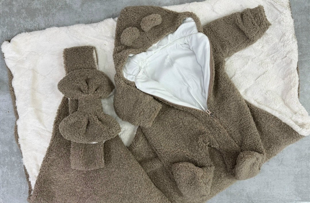 комбинезон papitto утепленный с капюшоном,комбинезон плюшевый,комбинезон с ушками для новорожденного,плюшевый комбинезон для новорожденного,теплый комбинезон для новорожденных