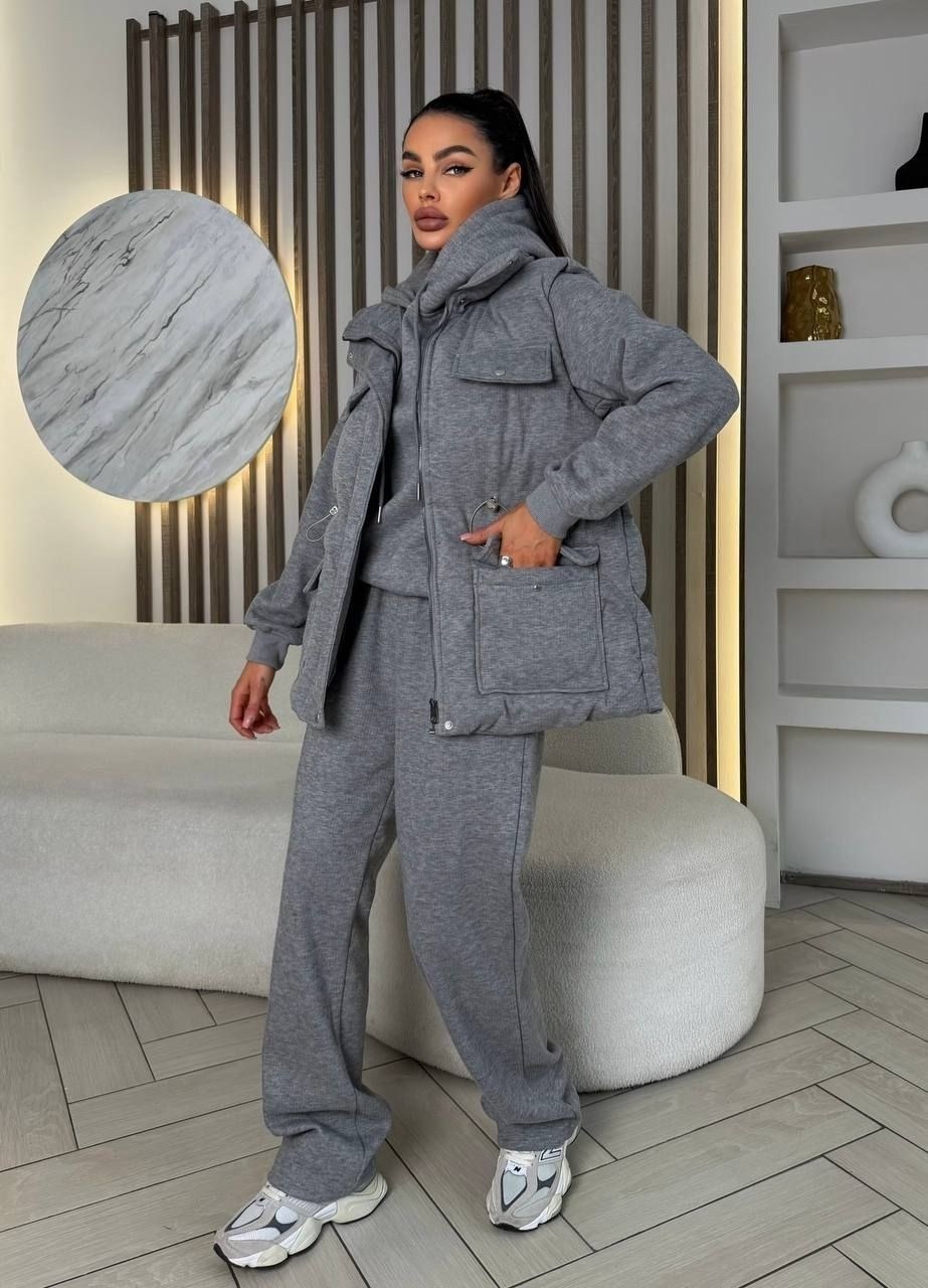 костюм тройка женский,костюм женский на флисе,стильные костюмы,cпортивный костюм женский теплый,костюм тройка с курткой