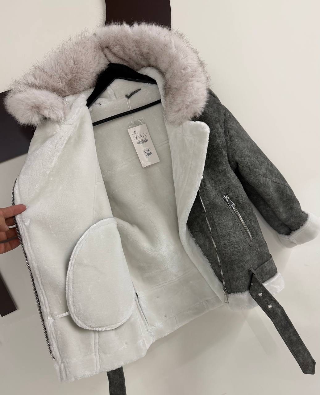 дубленка женская,стильная дубленка,дубленка серая,дубленка косуха,дубленка удлиненная