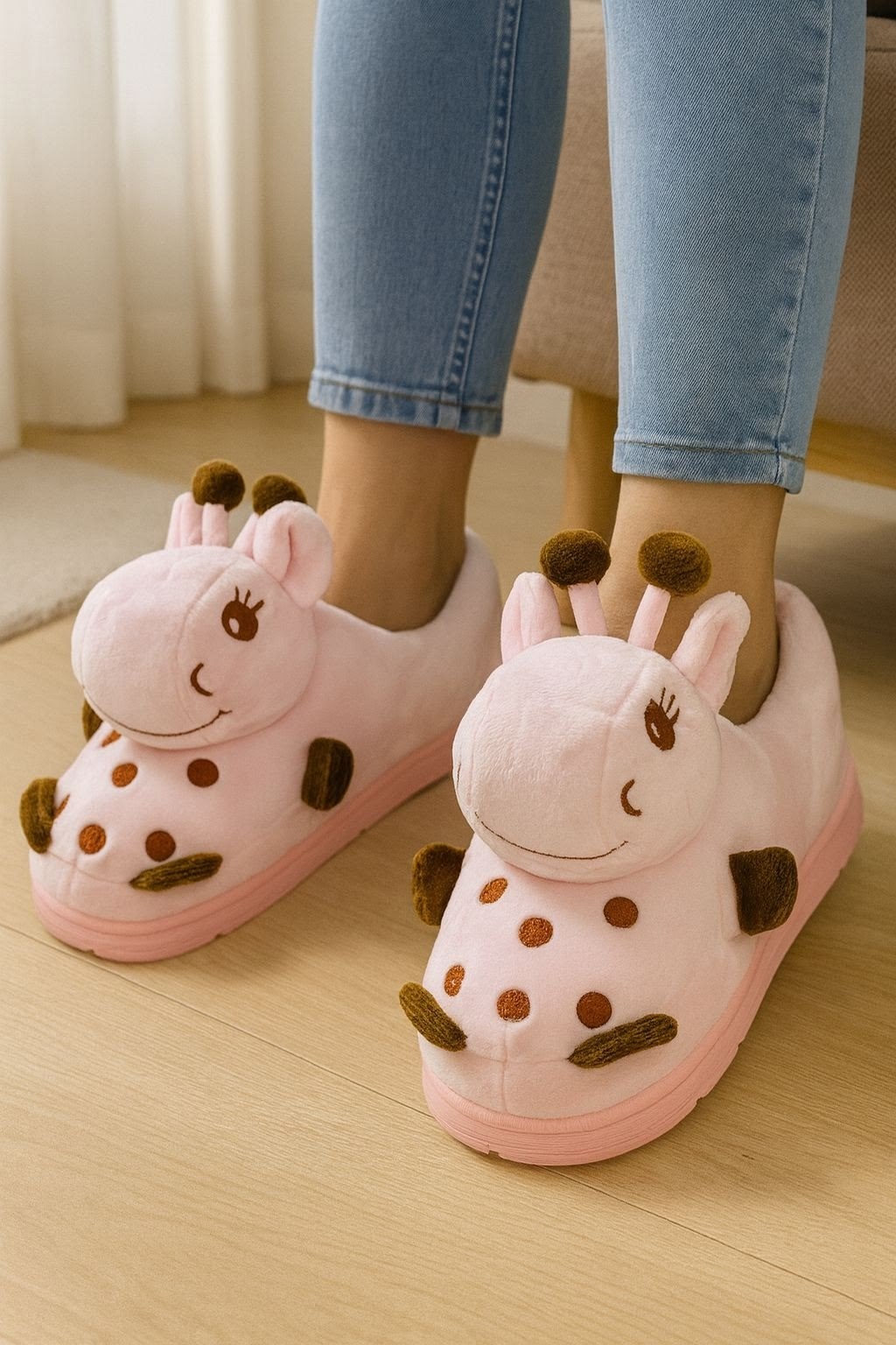 плюшевые домашние тапочки,тапочки «жираф»,домашние тапочки,,тапочки теплые