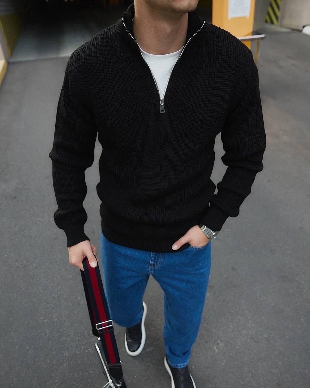 свитер джемпер,свитеры мужские,коричневая кофта,кофта с горлом на молнии,свитер с воротником