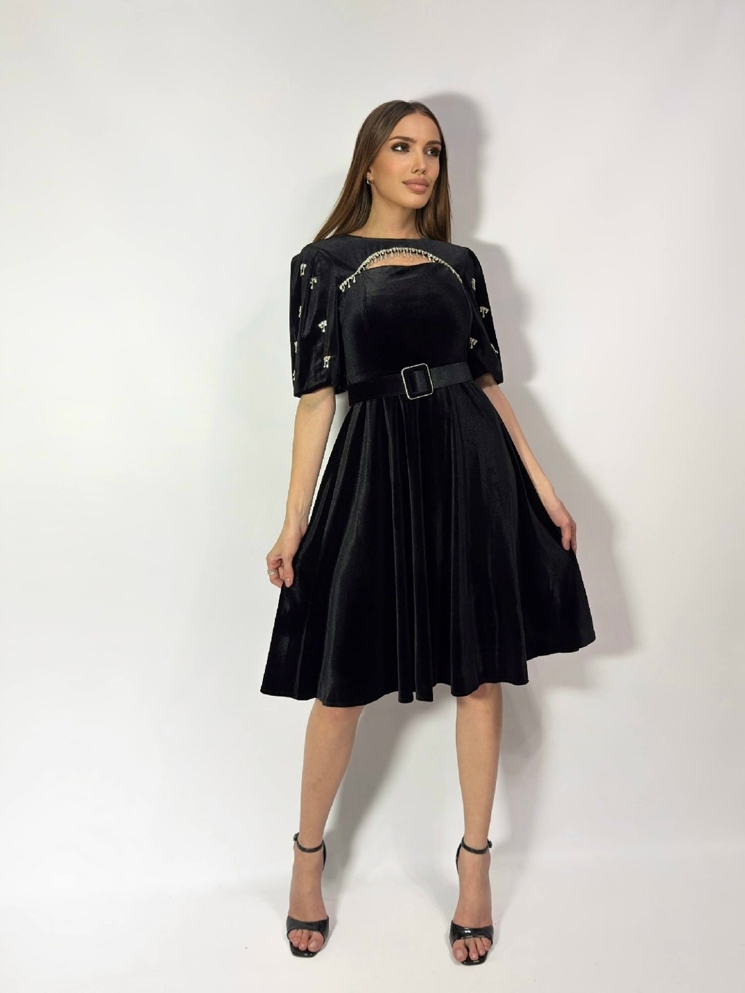бархатное платье,платье велюр,нарядное платье,черное велюровое платье,черное бархатное платье