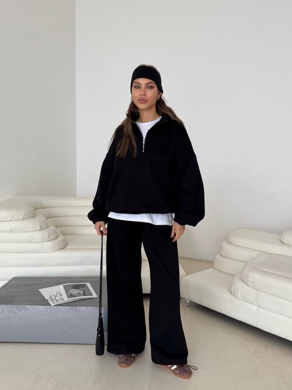 костюм женский на флисе,костюм с брюками,костюм на флисе,костюм женский из футера,брюки широкие