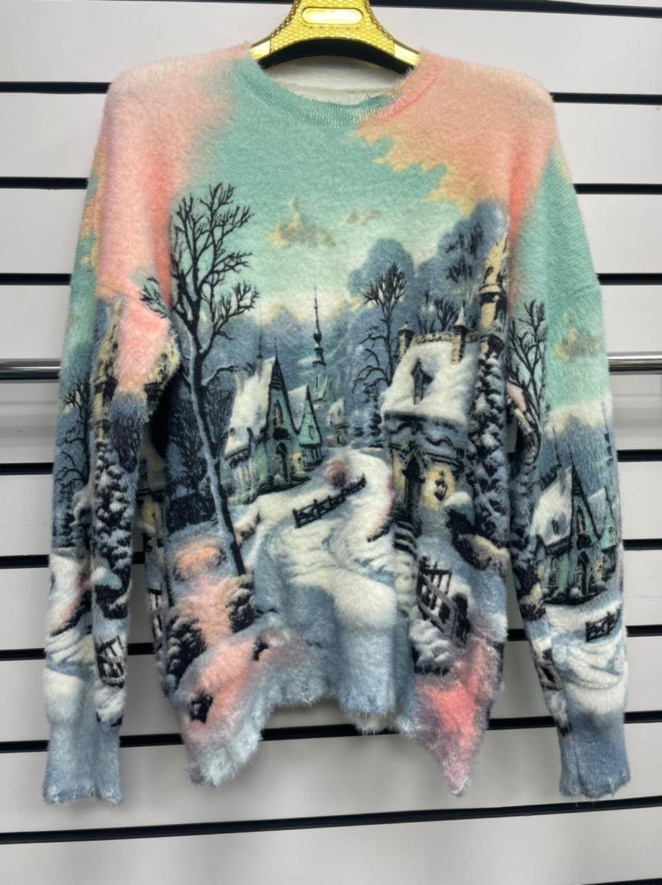 свитер с принтом,свитер с лисой,джемпер с лисой,женский свитер,модный джемпер