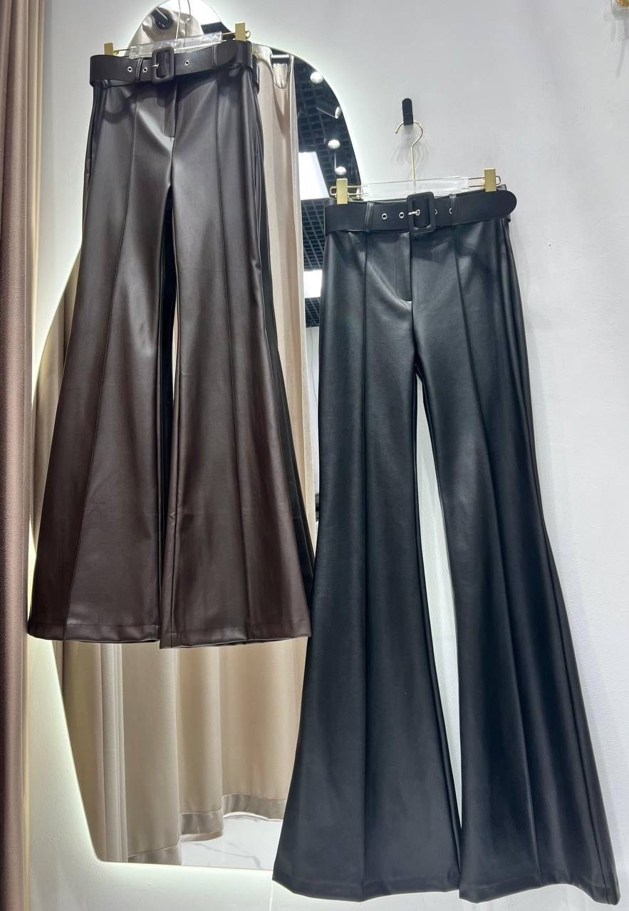кожаные брюки женские,кожаные брюки,брюки клеш кожаные,брюки клеш экокожа,коричневые кожаные брюки