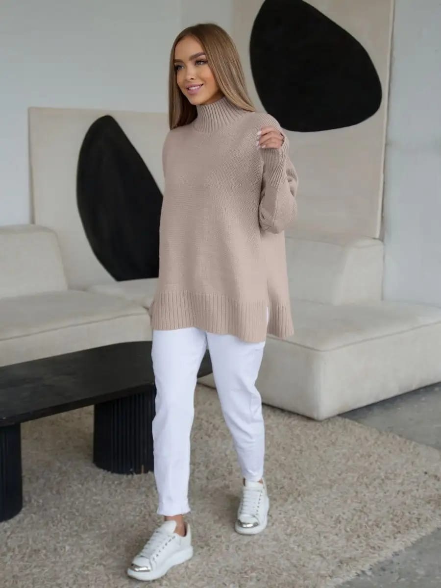 джемпер женский оверсайз,джемпер оверсайз,бежевый свитер оверсайз,свитера женские,свитер удлиненный оверсайз