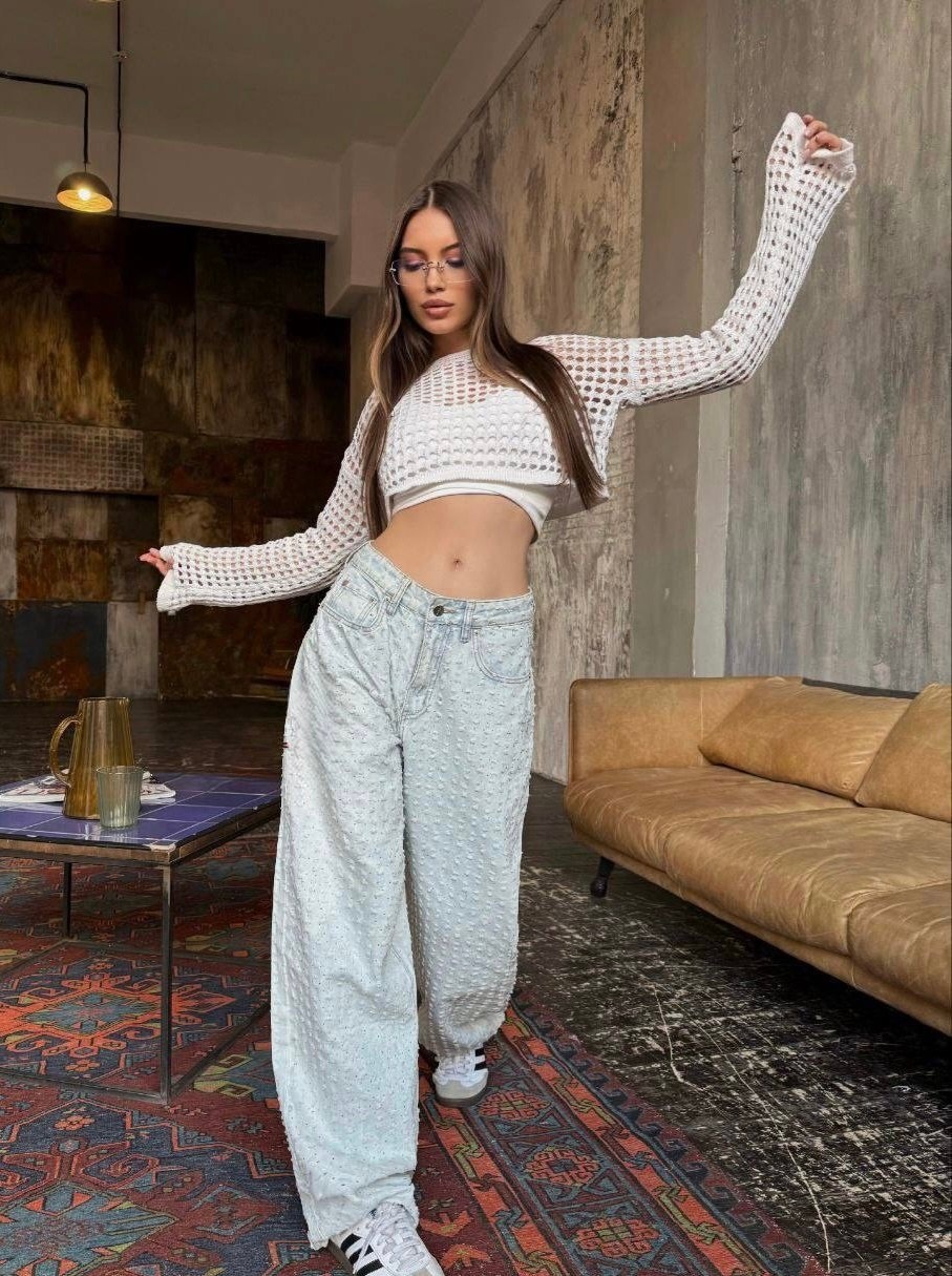 джинсы женские,кофта сетка вязаная,кофта сетка,кроп кофта сетка