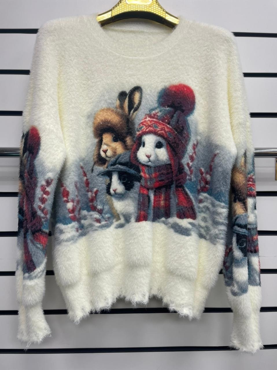 свитер с принтом,свитер с лисой,джемпер с лисой,женский свитер,модный джемпер