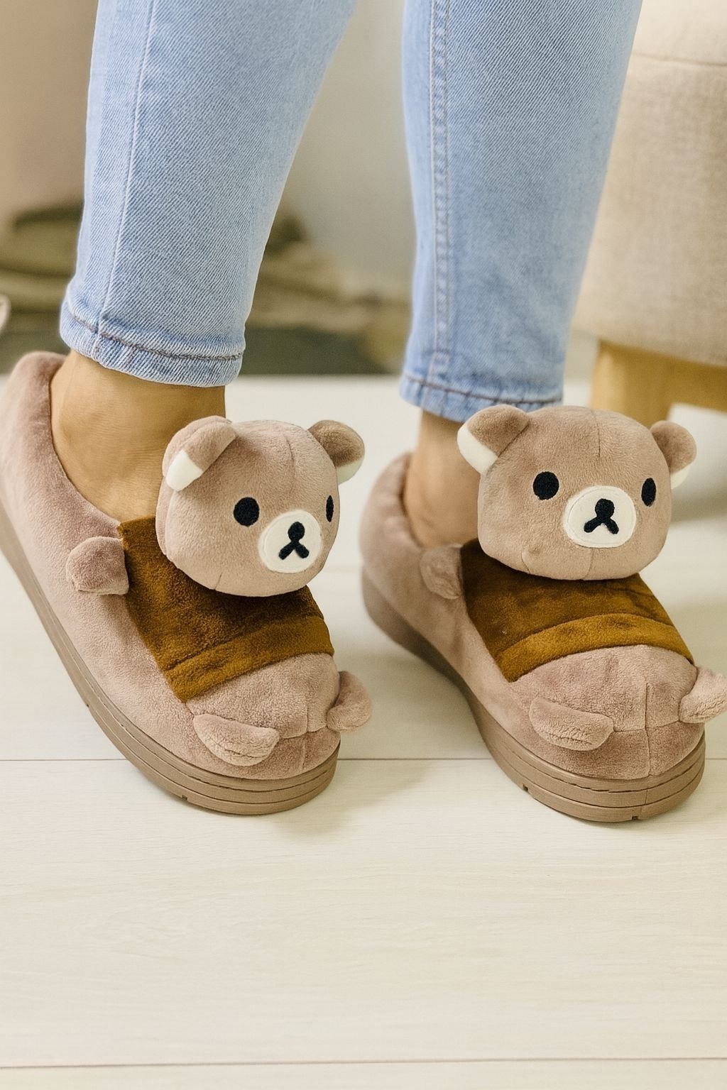 тапочки медвежонок рилаккума,плюшевые домашние тапочки,тапки мишки,плюшевые тапочки,домашние тапочки