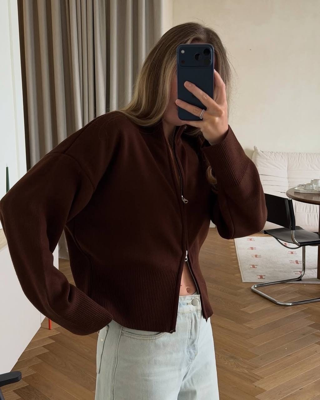 женская кофта,кофта на замке,кардиганы на молнии,коричневый кардиган,свитер с замком