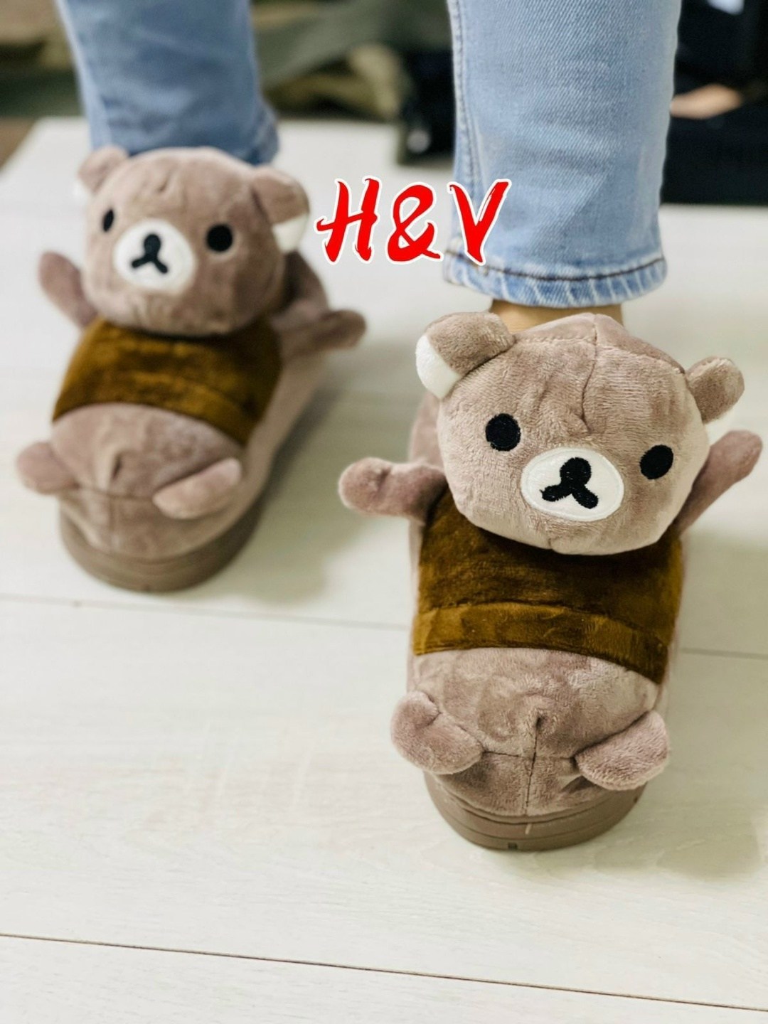 тапочки медвежонок рилаккума,плюшевые домашние тапочки,тапки мишки,плюшевые тапочки,домашние тапочки