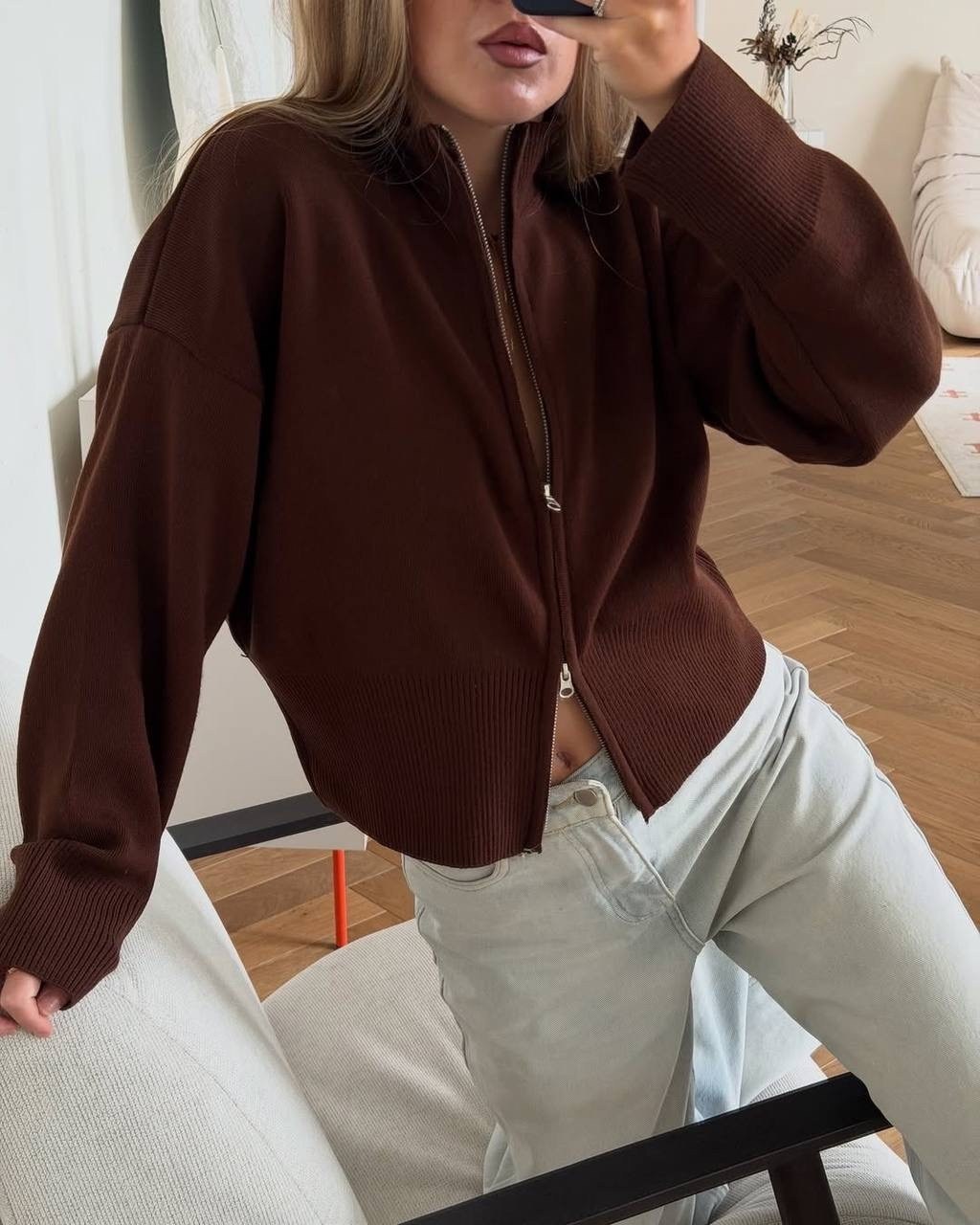 женская кофта,кофта на замке,кардиганы на молнии,коричневый кардиган,свитер с замком