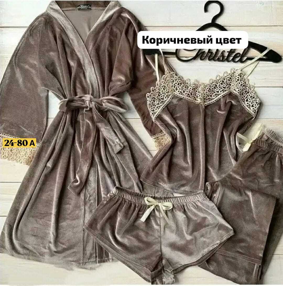 пижама женская велюровая тройка,пеньюар женский комплект велюр,пижама велюр,пижама женская велюр,пижама из бархата