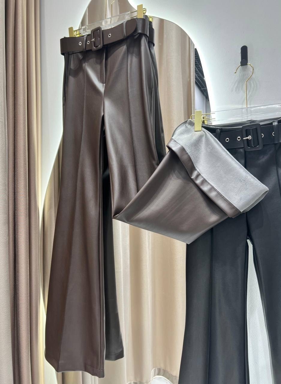 кожаные брюки женские,кожаные брюки,брюки клеш кожаные,брюки клеш экокожа,коричневые кожаные брюки