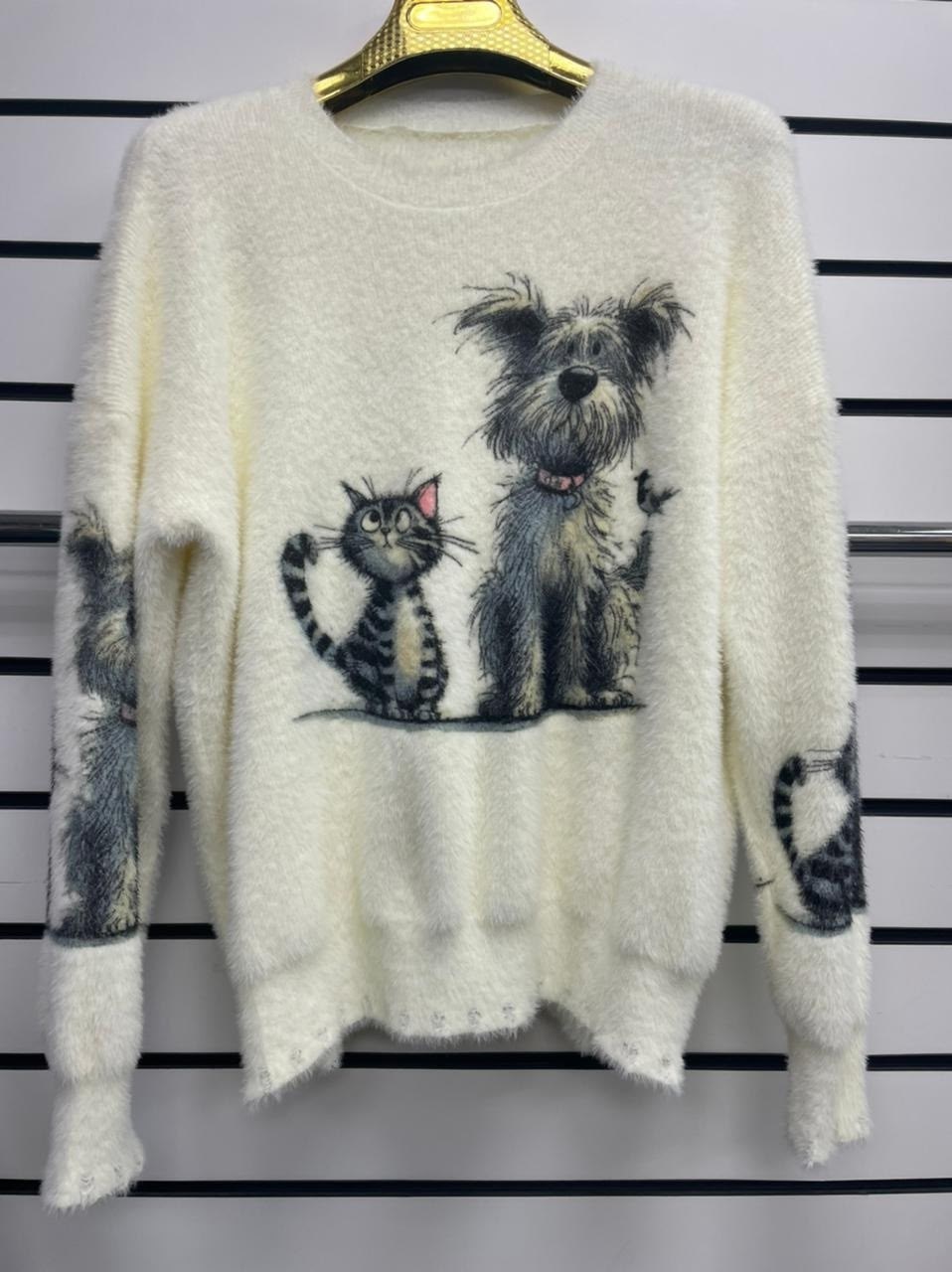 свитер с принтом,свитер с лисой,джемпер с лисой,женский свитер,модный джемпер