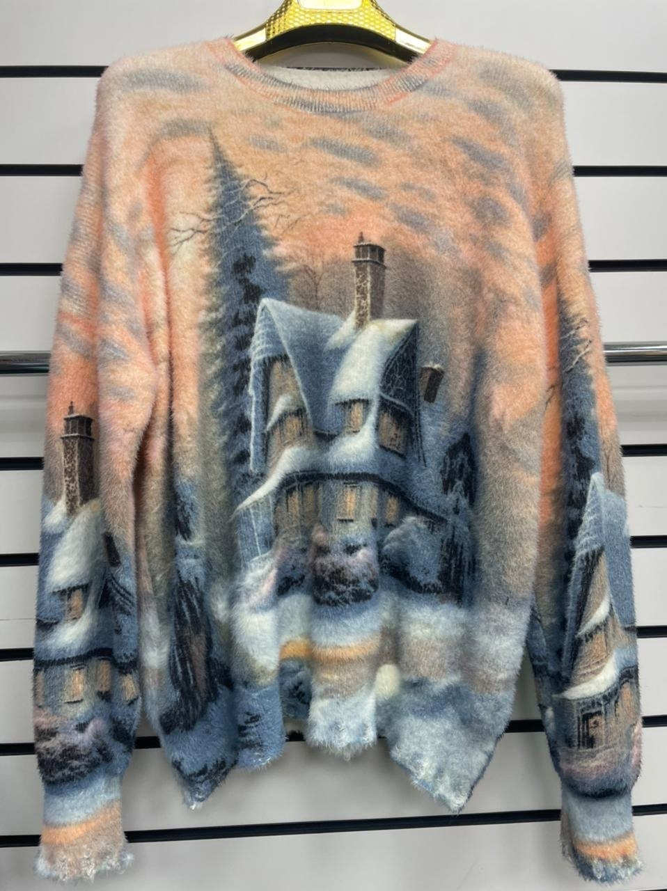 свитер с принтом,свитер с лисой,джемпер с лисой,женский свитер,модный джемпер