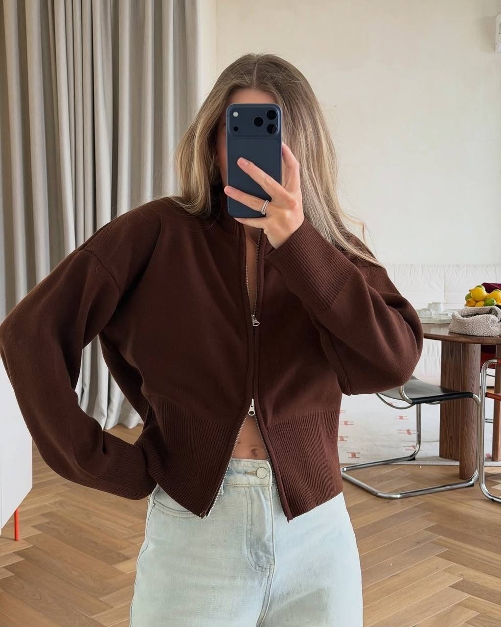 женская кофта,кофта на замке,кардиганы на молнии,коричневый кардиган,свитер с замком