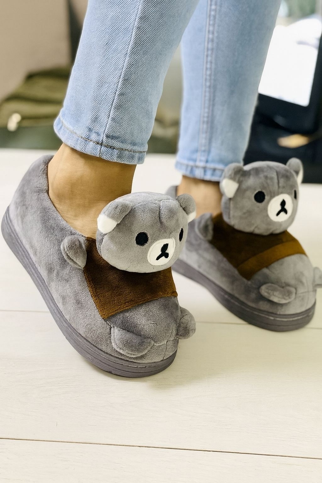 тапочки медвежонок рилаккума,плюшевые домашние тапочки,тапки мишки,плюшевые тапочки,домашние тапочки