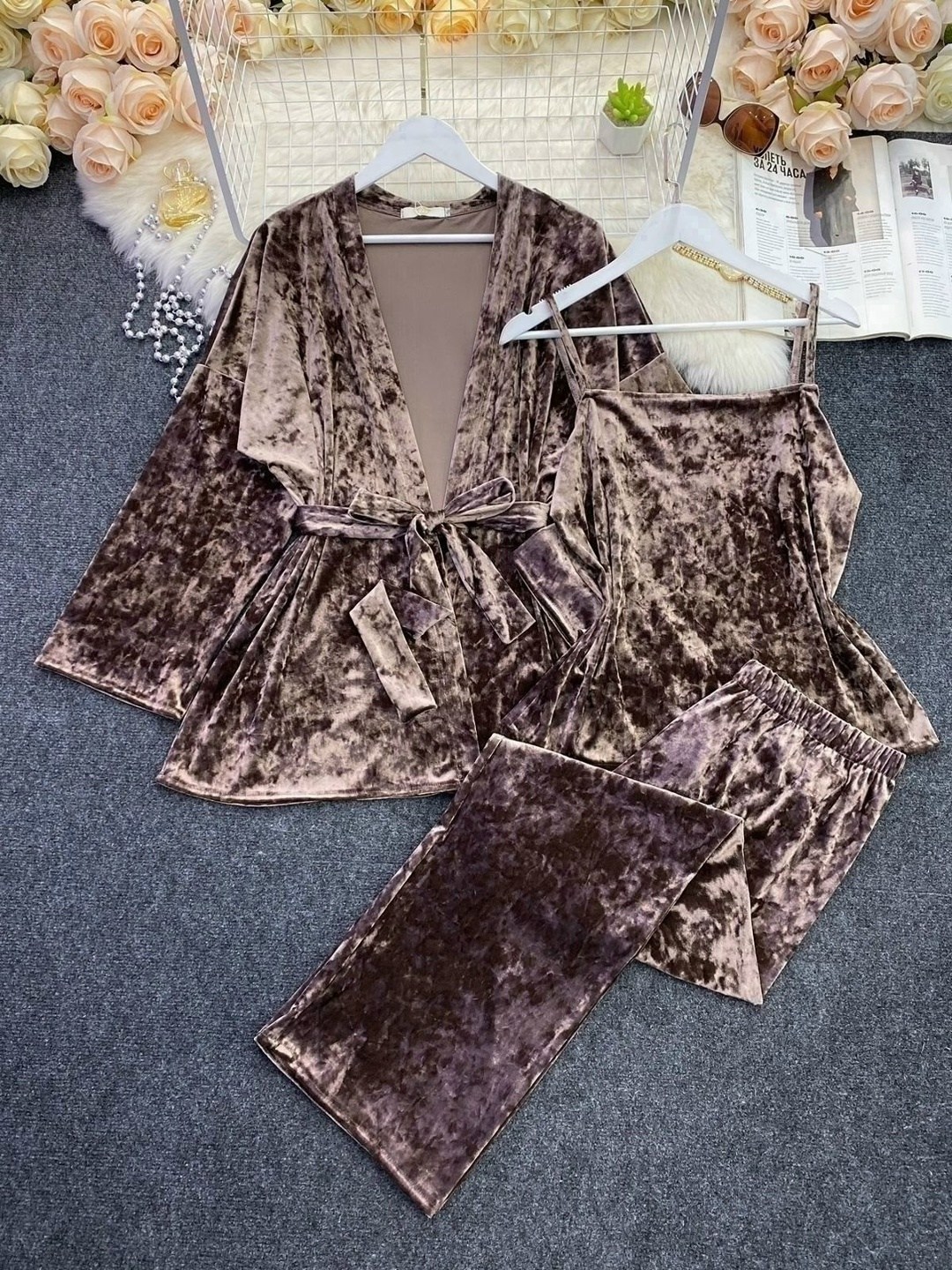 пижама женская велюр,пижама тройка женская велюр,комплект пижама,женская пижама комплект,пижама комплект домашний