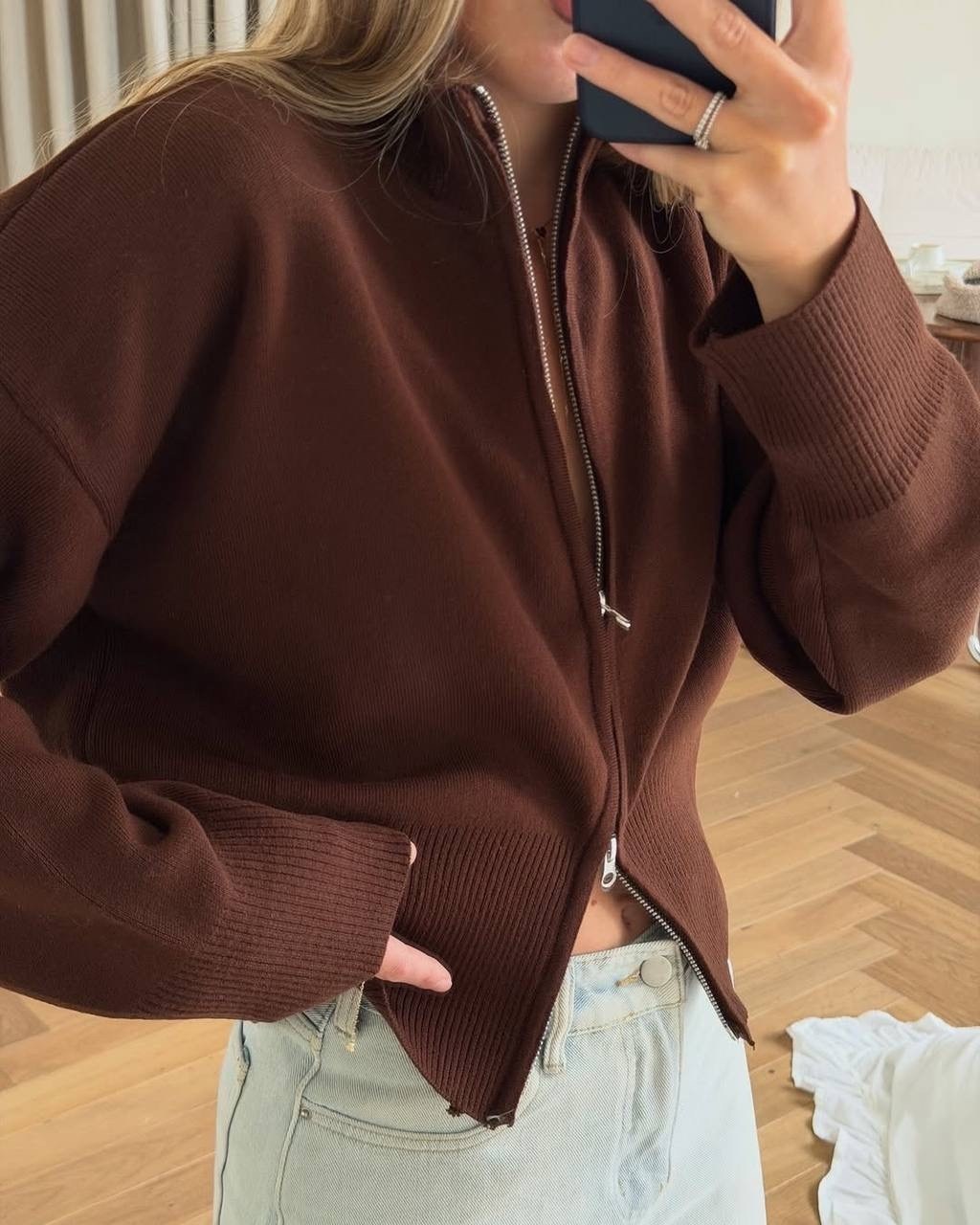 женская кофта,кофта на замке,кардиганы на молнии,коричневый кардиган,свитер с замком