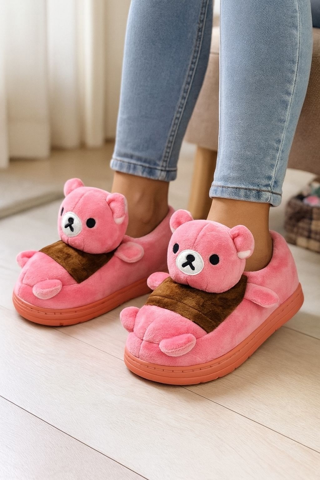 тапочки медвежонок рилаккума,плюшевые домашние тапочки,тапки мишки,плюшевые тапочки,домашние тапочки