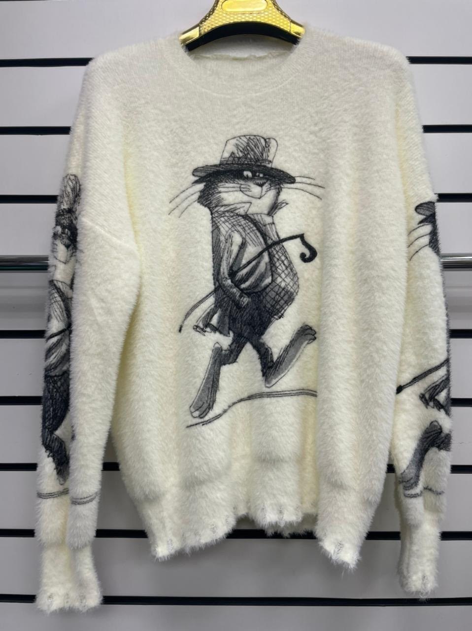 свитер с принтом,свитер с лисой,джемпер с лисой,женский свитер,модный джемпер