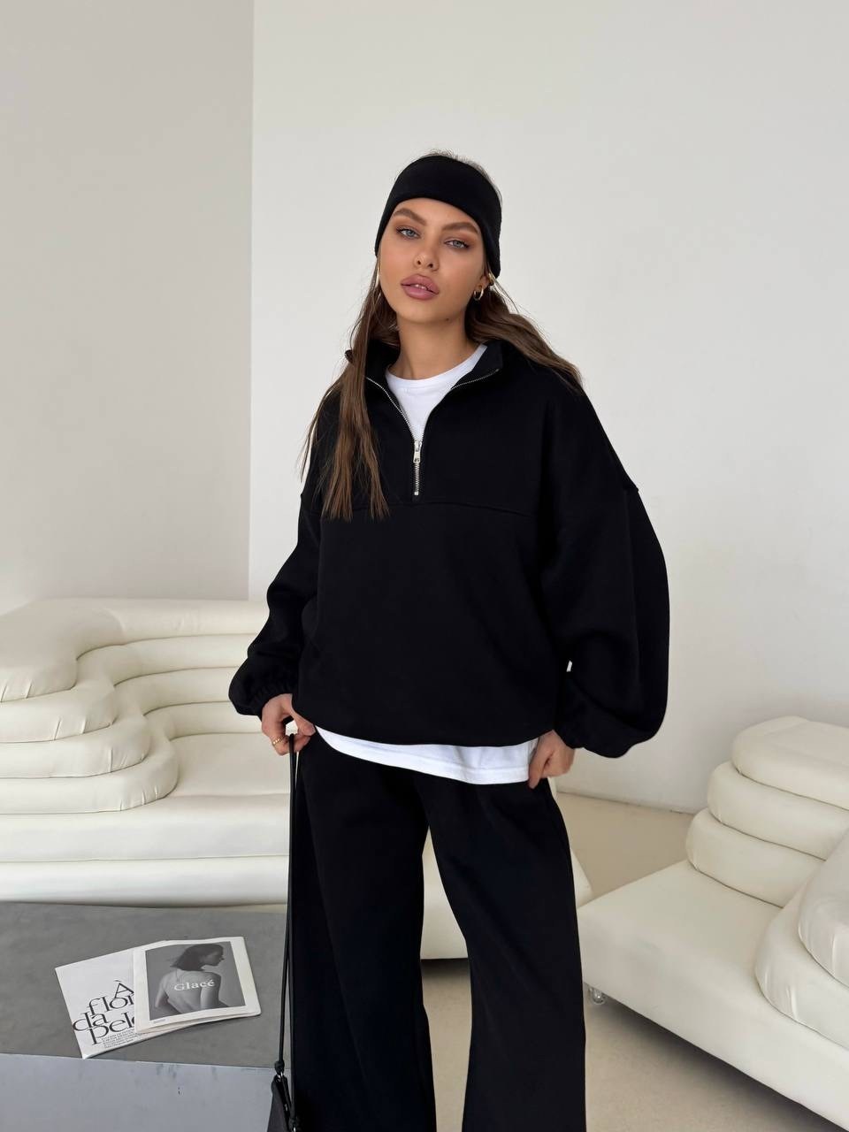 костюм женский на флисе,костюм с брюками,костюм на флисе,костюм женский из футера,брюки широкие