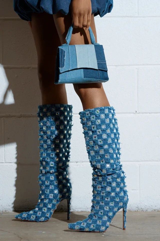 ,женские сапоги,джинсовые сапоги,высокие сапоги,модные сапоги