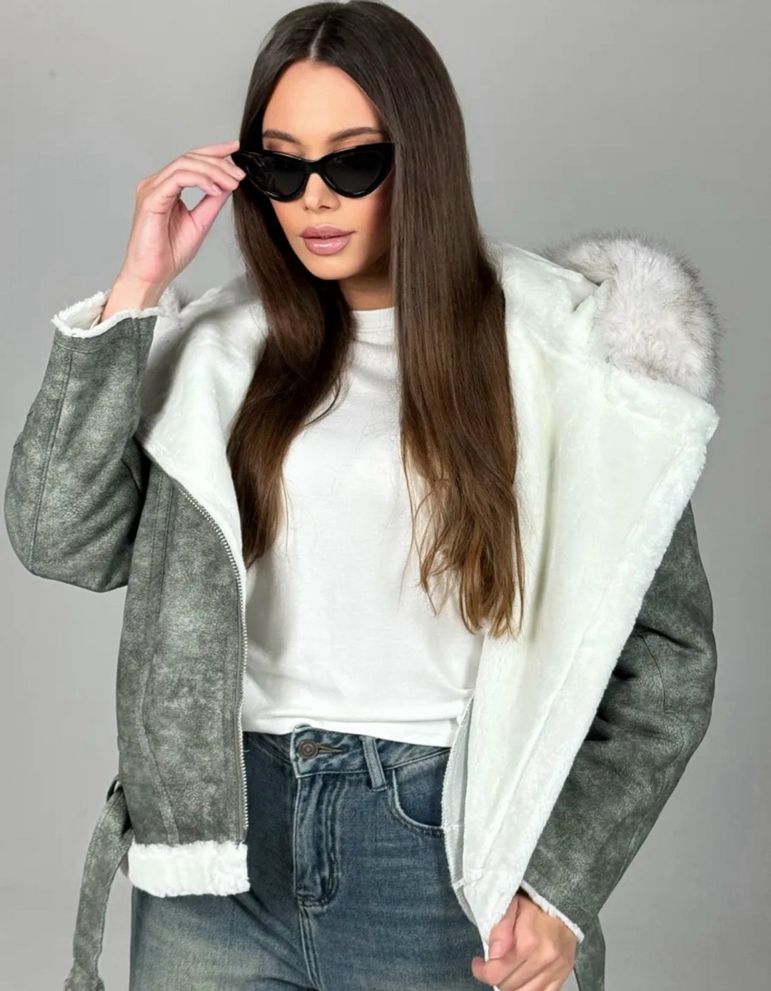 серая дубленка авиатор,дубленка женская,серая дубленка,зимняя дубленка женская,стильная дубленка