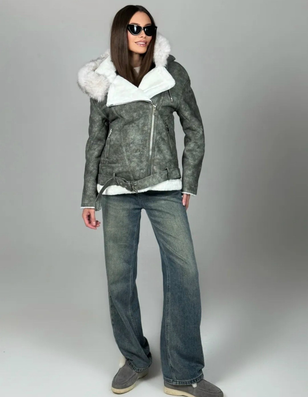 серая дубленка авиатор,дубленка женская,серая дубленка,зимняя дубленка женская,стильная дубленка