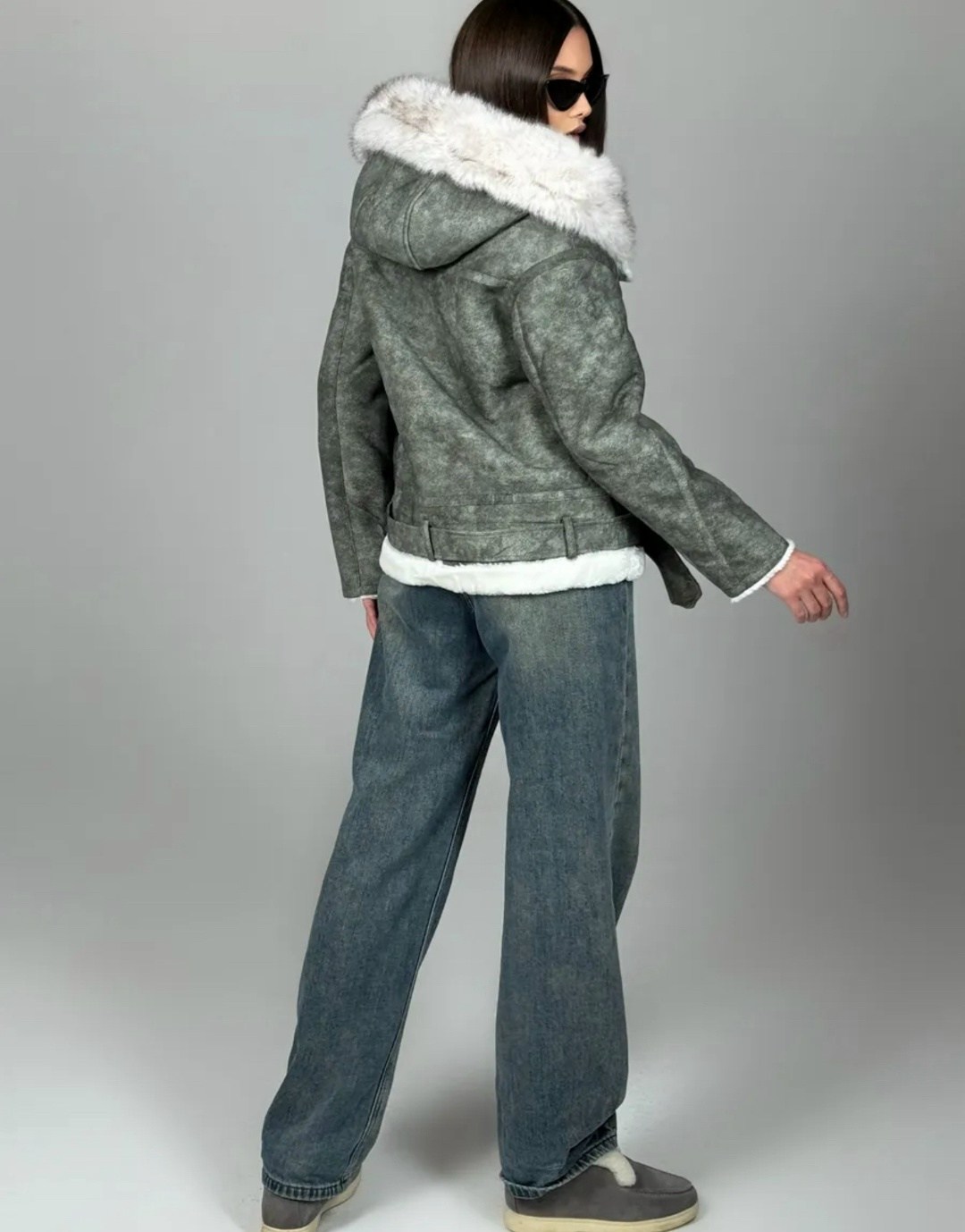 серая дубленка авиатор,дубленка женская,серая дубленка,зимняя дубленка женская,стильная дубленка
