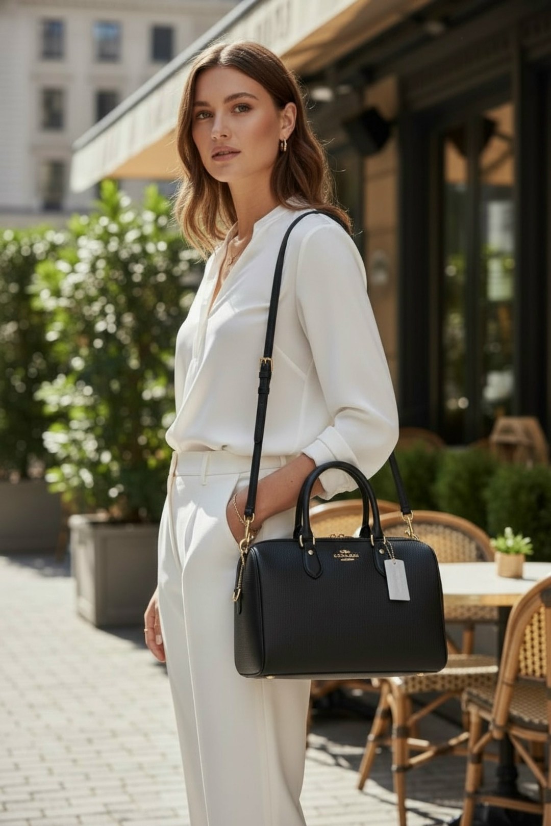 сумка женская coach,женский сумка,модная сумка,сумка женская coach dempsey carryall на модели,coach handbag