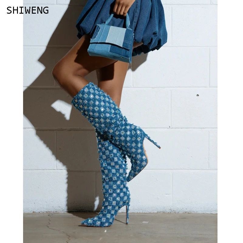 ,женские сапоги,джинсовые сапоги,высокие сапоги,модные сапоги