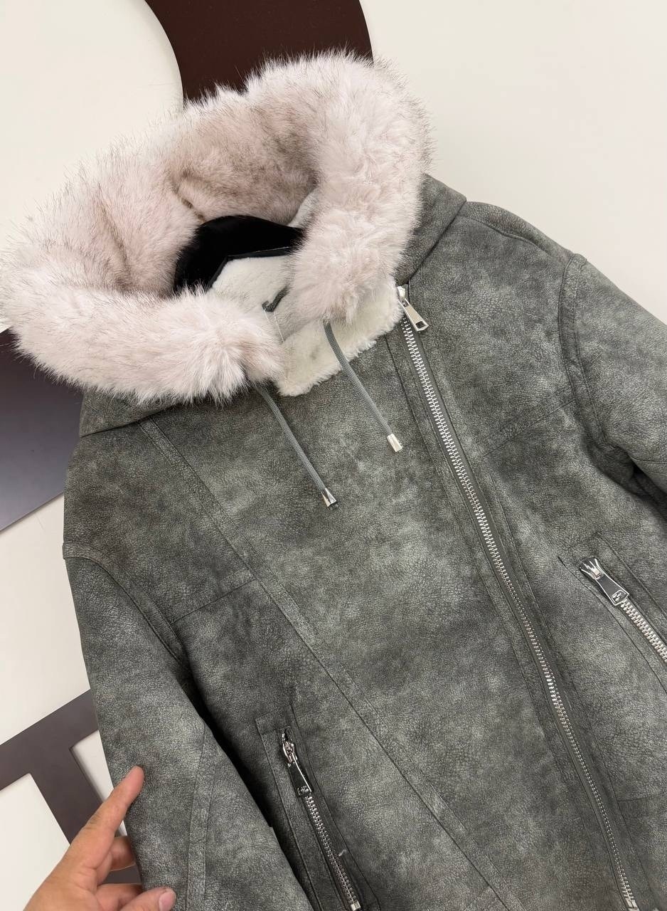 серая дубленка авиатор,дубленка женская,серая дубленка,зимняя дубленка женская,стильная дубленка