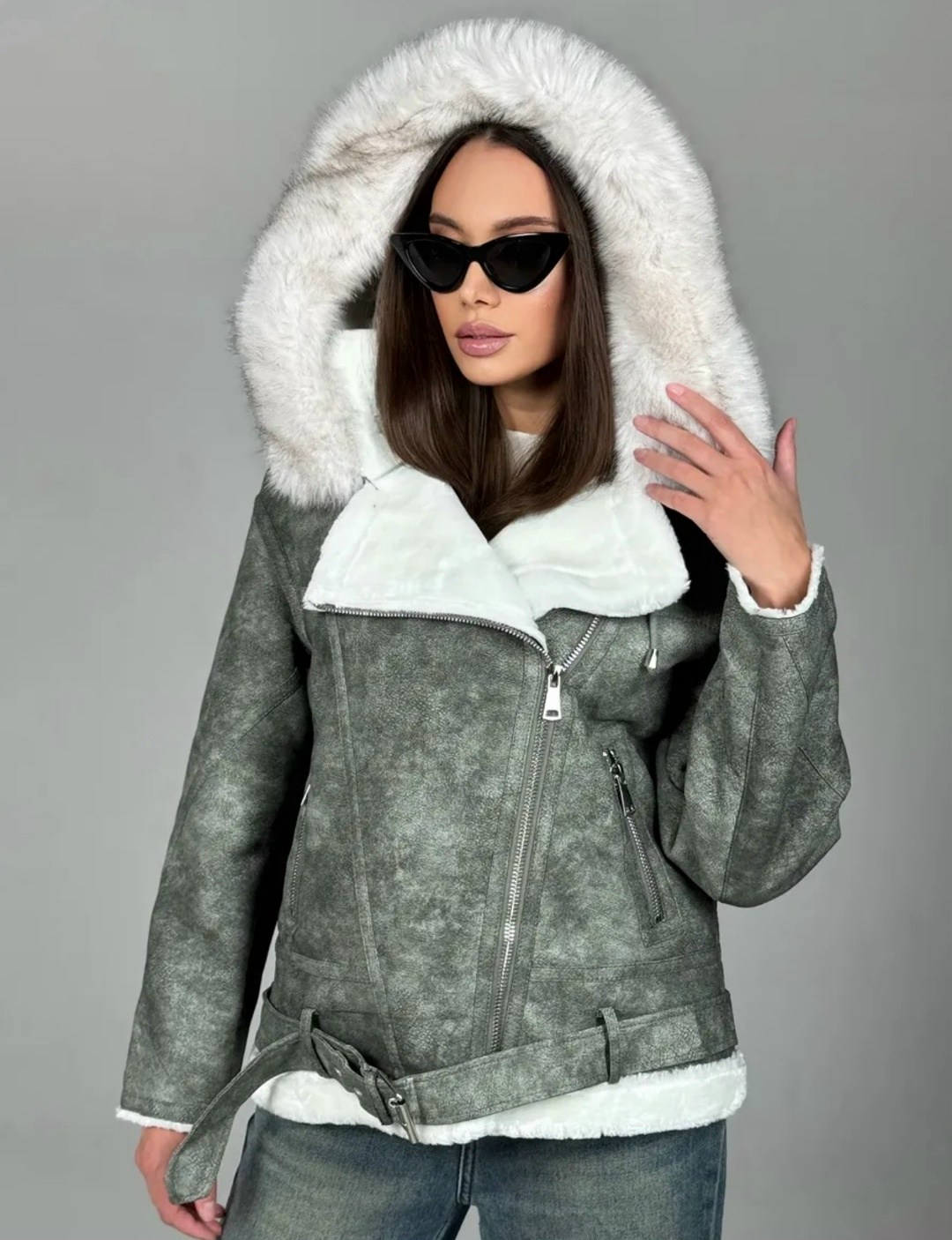 серая дубленка авиатор,дубленка женская,серая дубленка,зимняя дубленка женская,стильная дубленка