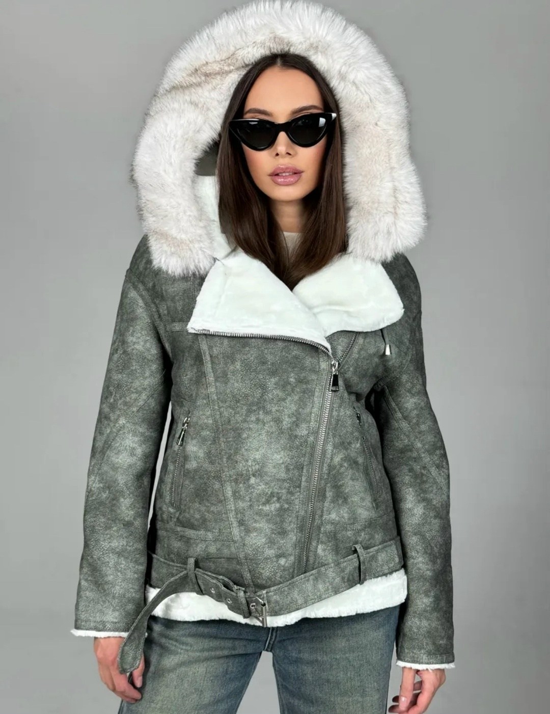 серая дубленка авиатор,дубленка женская,серая дубленка,зимняя дубленка женская,стильная дубленка